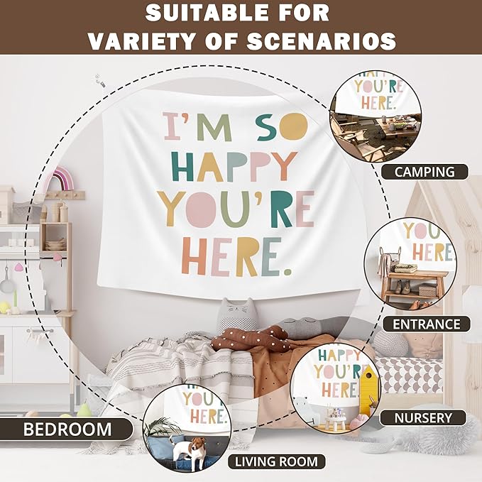 XLDLIOO Boho Classroom Tapestry, Boho Classroom Decor, Inspirational Wall Tapestry Hanging for Bedroom, I'm So Happy You're Here, Educational Tapestries Wall Decor Art for Kids Party, 40x30in