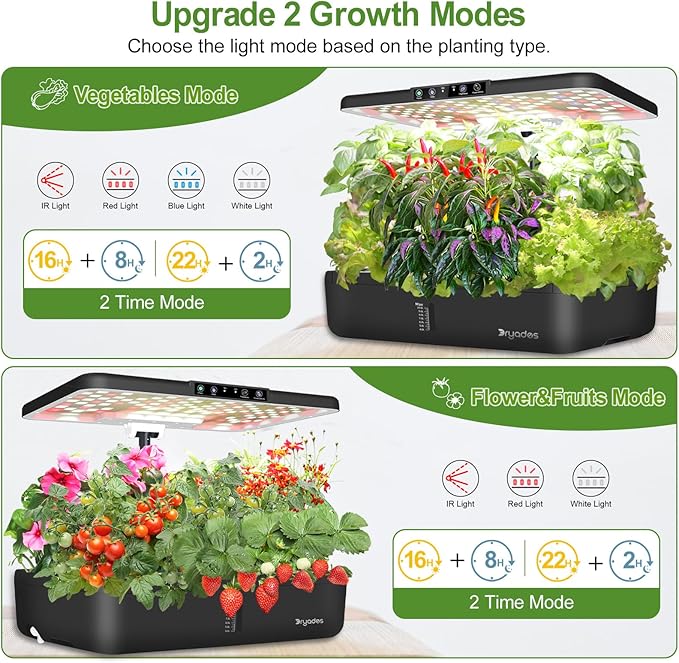 Hydroponics Growing System Indoor Garden - DRYADES Herbs Garden Kit Indoor with LED Grow Light Grow Anything Plants Germination Kit (No Seeds) Harvest Vegetable Lettuce for Home Kitchen (44 Pods)