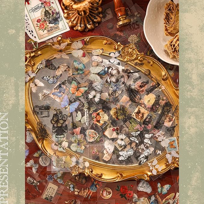 Vintage Nature Stickers for Junk Journal Supplies, 100Sheets/400Pcs Retro Flower Butterfly Plant Mushroom Decorative Stickers for Scrapbook, DIY Crafts Album Phone Cases Laptops Calendars Notebook