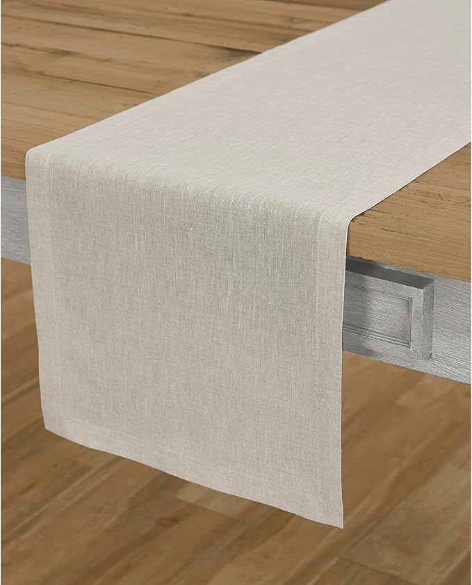 Solino Home Linen Light Natural Table Runner 132 Inches Long - Athena, 100% Pure Linen Dining Table Runner 14 x 132 Inch for Spring, Easter