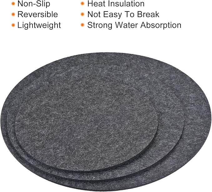 MECCANIXITY Plant Coasters 8 10 12 Inch Reversible Absorbent Waterproof Round Felt Pad Mat, Gray 9in1 Set