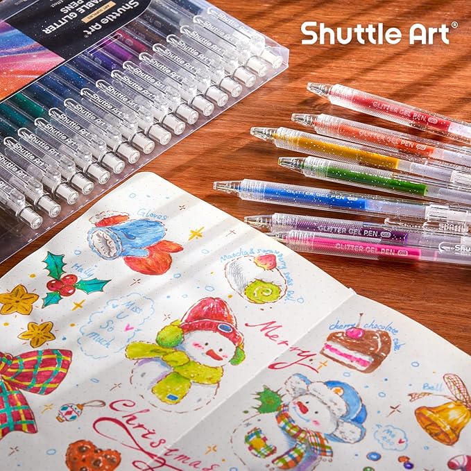 Shuttle Art Glitter Gel Pens, 24 Vibrant Sparkle Retractable Glitter Colored Gel Pens Set 1.0mm Bold Point Smooth Writing for Adults Coloring Books Drawing Doodling Scrapbooking Journaling