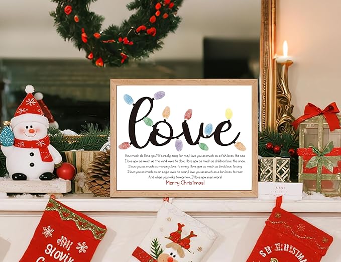 Christmas Light Fingerprint Art Craft Kit for Family Activities, 10 Pcs Christmas Crafts Bulk DIY Handprint Card Making, Funny Finger Paint Keepsake Gift for Mom Dad Grandma Grandpa