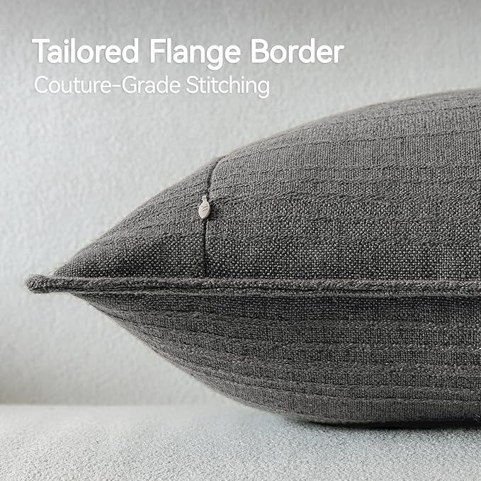 a moment Linen Pillow Covers Set of 2,Boho Farmhouse Throw Pillowcases Neutral Textured Decorative Covers for Couch Sofa,Soft Linen Blend Accent Case Cushion Living Room Home Decor 20"x20"Rustic Gray