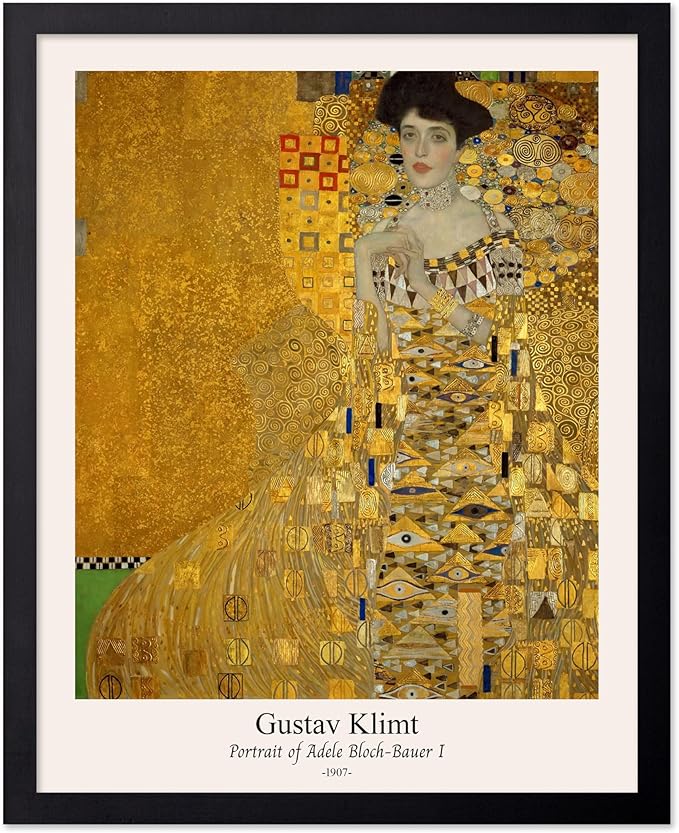 Poster Master Vintage Gustav Klimt Poster - Retro Portrait of Adele Bloch-Bauer Print - Art Nouveau - Lady in Gold Art - Gold Leaf Art - Classic Painting - Living Room Decor - 11x14 Black Framed