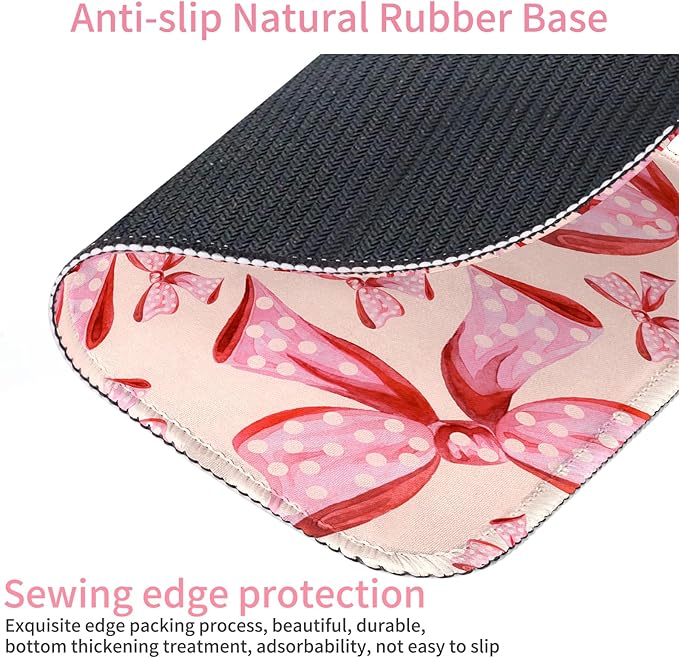 Seorsok Square Aesthetic Oversized Pink Polka Dot Bows Mouse Mat,Premium Textured Mouse Pads for Office Laptop,Washable Square Mousepads with Extended Stitched Edges Non Slip Rubber Base
