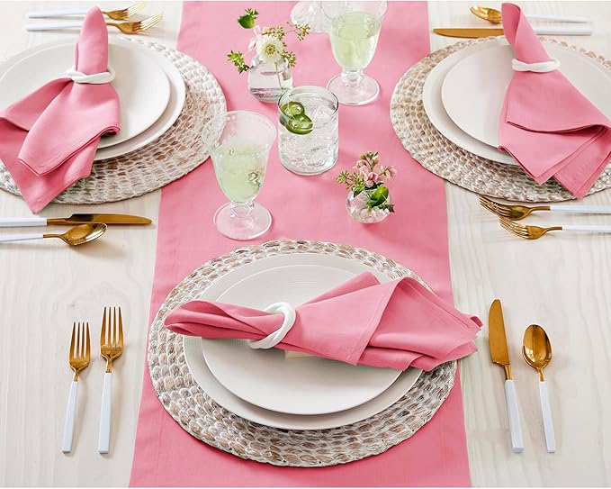 Solino Home Linen Table Runner 108 Inches Long - 100% Pure Linen Pink Carnation Table Runner 14 x 108 Inch for Valentines, Spring, Easter - Fete