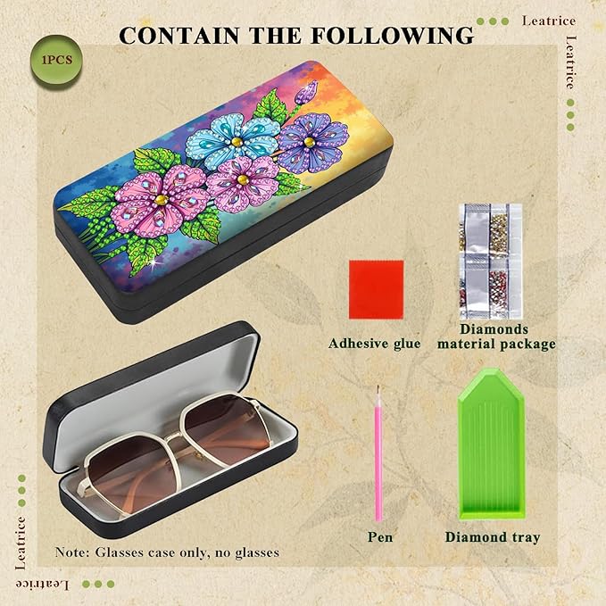 Leatrice Flower Diamond Art Kits for Adults Small Diamond Painting Kit Gem Art Paint by Diamonds Dot Eyeglasses Case 5d Diamond Art DIY for Beginner Women
