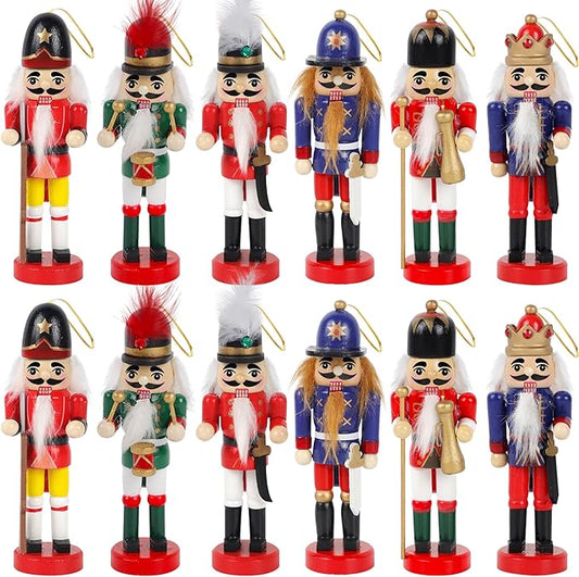 Joliyoou Wooden Christmas Nutcracker, 12 Pcs Mini Soldier Figurines 5.1 inch Nutcracker Ornaments for Xmas Gifts