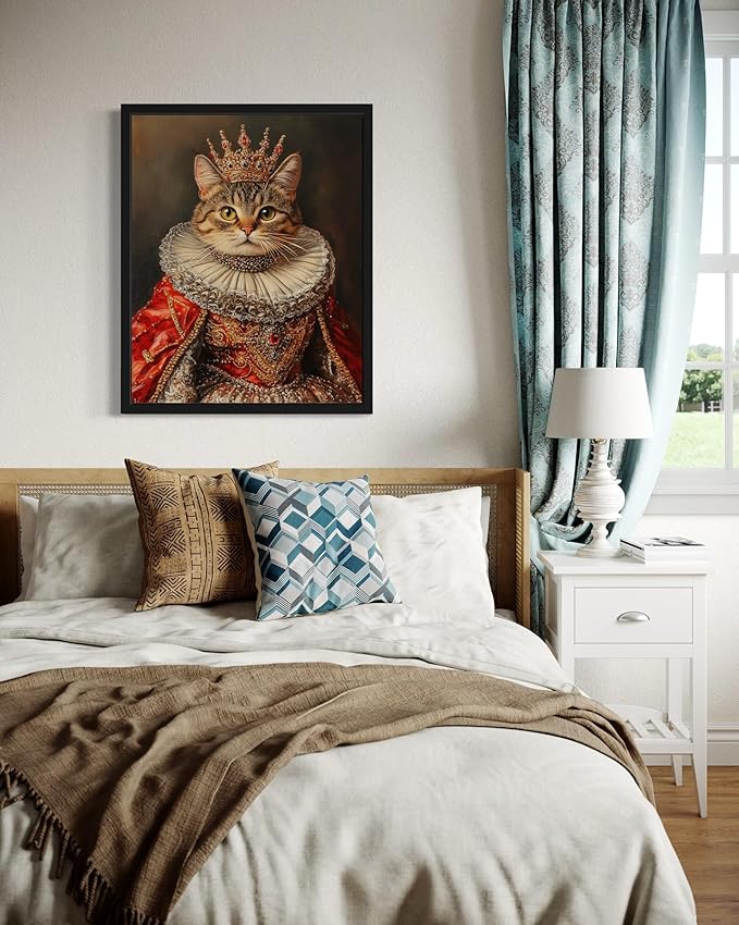 Queen Cat Portrait Art Poster Print, Cat Kitten Painting Humor Portrait Pet Artwork Decor Gallery A8 (Queen, 11 x 14 inches, Unframed)