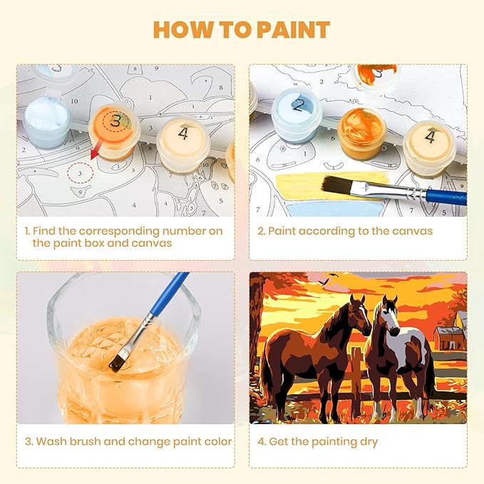 MXJSUA Two Horses Framed Paint by Numbers for Adults Beginners, Easy Adults' Paint-by-Number Kits on Canvas with Easel, Animal Acrylic Number Painting Crafts Kits Gifts for Home Decor, 8x12inch