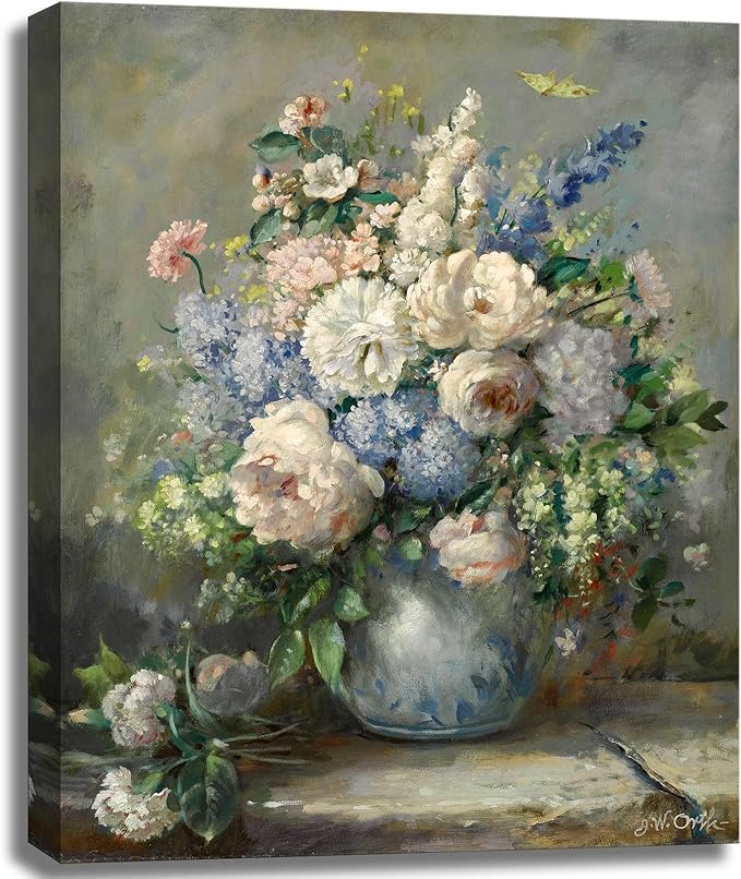 msspart Pierre Auguste Renoir Canvas Wall Art Print - Spring Bouquet Floral Oil Painting Reproduction Classic Flowers Artwork Poster for Office Bedroom Bathroom Home Decor- 12"x16"