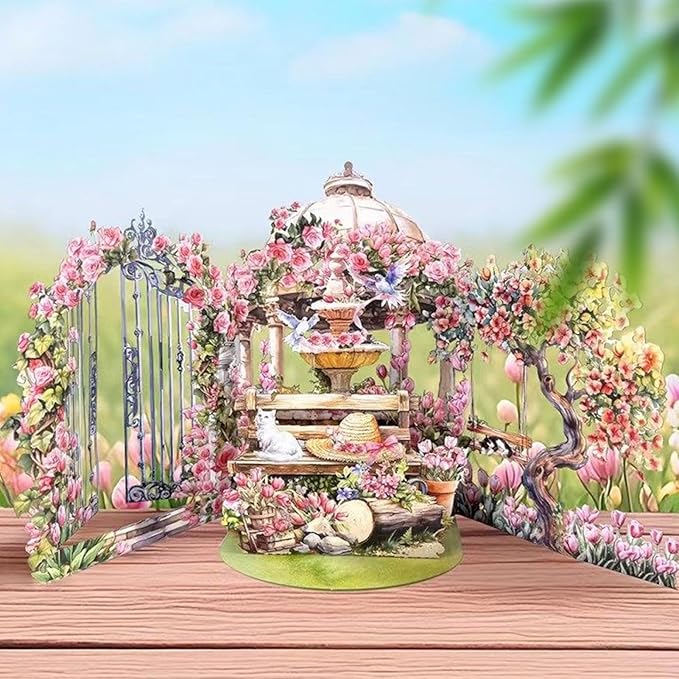 3D Pop-Up Card - Garden Birthday Greeting, Mother's Day with Floral Design, Handmade Paper with Detailed Cutting, Holiday Gift Envelope Included, Blessing Card for Special Occasions