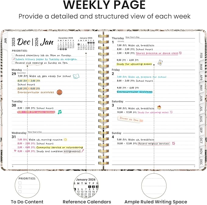 2026 Planner, Monthly and Weekly Calendar Planner for Women, Jan 2026 - Dec 2026, Hardcover Pretty 2026 Agenda Planner Book with Tabs, Spiral Bound, Perfect for School Office Home Supplies, 6.3" x 8.5" - Magical Forest
