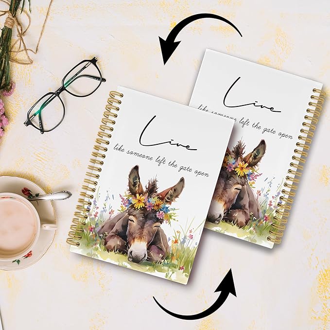 Inspirational Positive Donkey Journal Notebook - Rustic Flower Donkey Notebooks College Ruled for Work School, Gifts for Farmer, Office Supplies, Hardcover Spiral Notebook 5.5"x8.3"