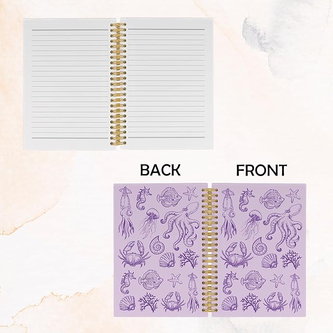 Purple Journal Notebook - Green Ocean Sea Life Coastal Themed Aesthetic Notebooks College Ruled for Office School Classroom, Gifts for Women Girls Kids, Hardcover Spiral Notebook 5.5"x8.3"