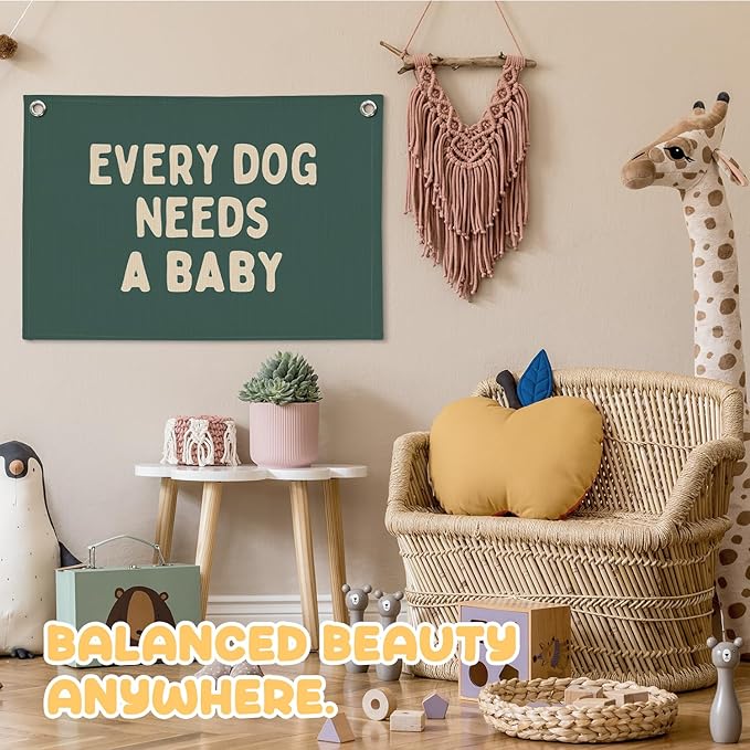 Baby Shower Decor,Forest Green Pregnancy Announcement Babe Gender Reveal Shower Wall Hanging Canvas Banner, Every Dog Needs a Baby Wall Art Decor for Newborn Babe Room Bedroom, 30x20 Inch