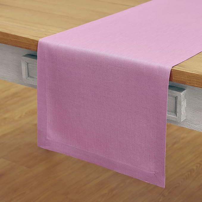 Solino Home Linen Violet Table Runner 60 Inches - 100% Pure Linen Farmhouse Short Table Runner 14 x 60 Inch Ideal for Dresser and Coffee Tables - Spring, Easter, Valentines - Fete