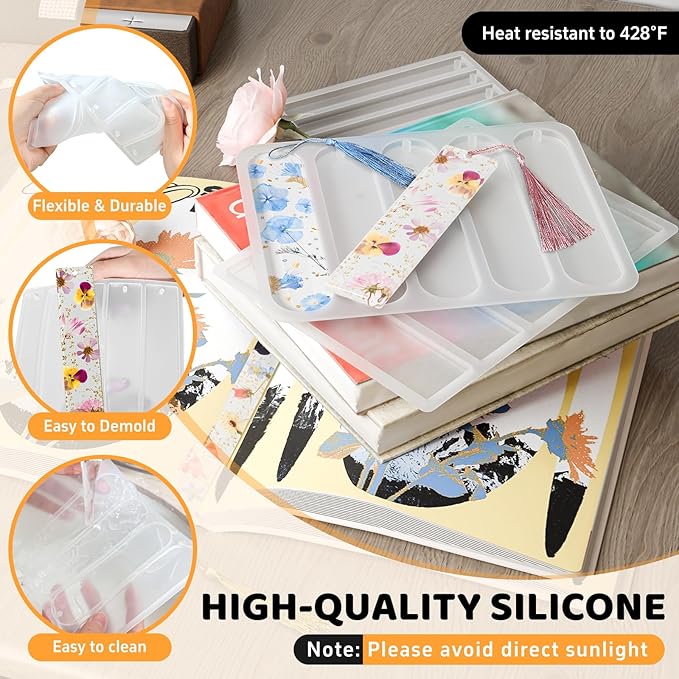 Set of 3 Bookmarks Silicone Mold, Small Medium Rectangle Bookmark Resin Mold Kit with 20 Pcs Tassels for DIY Epoxy Resin Casting Crafts Making Supplies