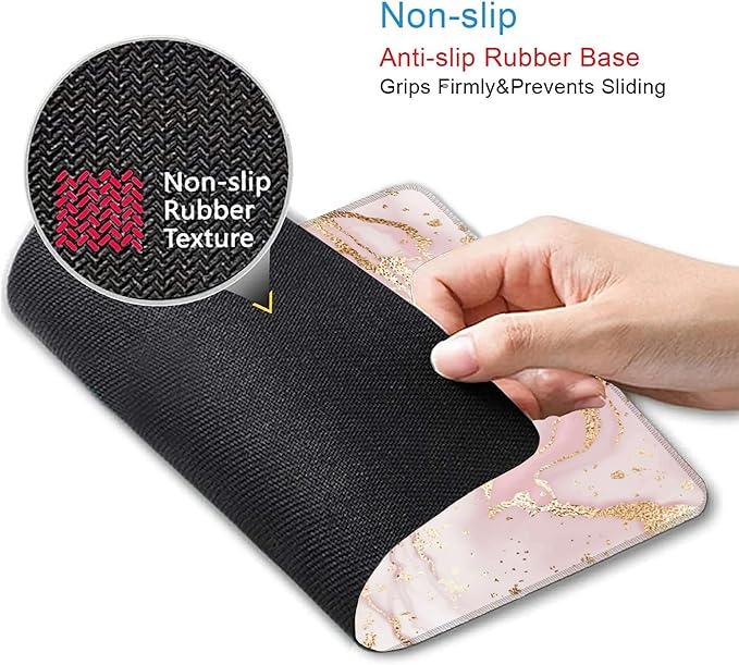 Mouse Pad, Pink Golden Liquid Marble Mouse Pads for Desk,Waterproof Anti-Slip Rubber Gaming Mouse pad with Stitched Edges for Gaming Office Laptop Computer Men Women