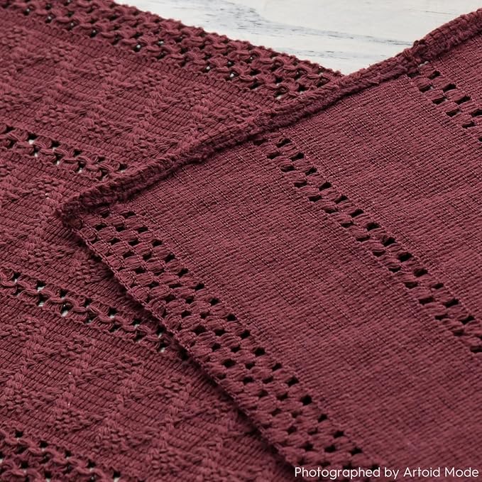 Artoid Mode Red Farmhouse Woven Rustic Hollow Table Runner, Seasonal Holiday Hollow Kitchen Dining Table Decoration for Home Party Decor 12x60 Inch