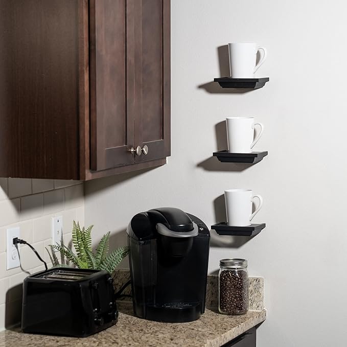 Floating Wall Shelves Mounted Set of 3, Small Decorative Home Decor for Bathroom, Living Room, Kitchen, Bedroom, and Office 6x4inches (Black, 3)
