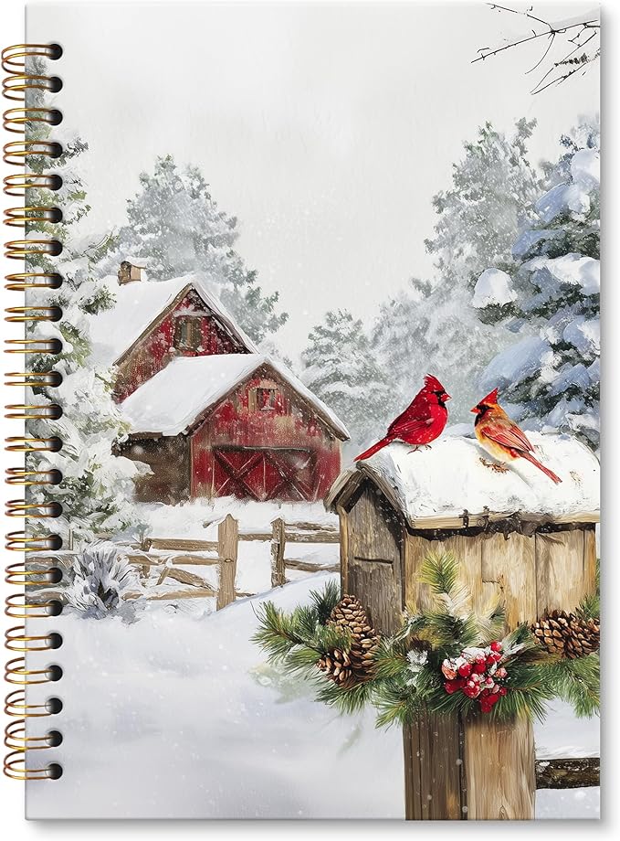 XNXLDYLH Vintage Winter Christmas Notebook Journal, Rustic Farmhouse Spiral Notebook, Nature Cabin Journals Notebooks for Women Men, Christmas Winter Cardinal Office School Supplies Gifts, 5.5x8.3Inch