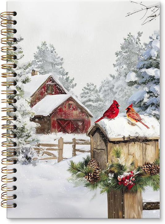 XNXLDYLH Vintage Winter Christmas Notebook Journal, Rustic Farmhouse Spiral Notebook, Nature Cabin Journals Notebooks for Women Men, Christmas Winter Cardinal Office School Supplies Gifts, 5.5x8.3Inch