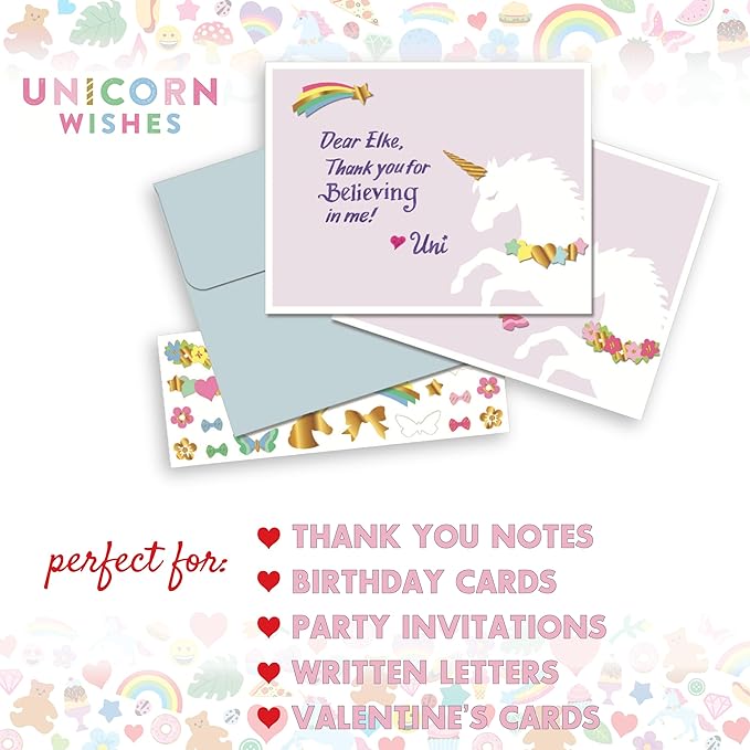 Mrs. Grossman's Design Your Own Sticker Notecards Card Making Kit - includes 8 Cards, Envelopes, and Classic Stickers - Create DIY Thank You, Birthday, Greeting Cards (Unicorn Wishes)