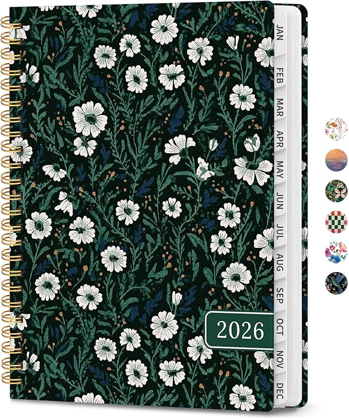 2026 Planner, Weekly and Monthly Calendar Planner for Women, Jan 2026 - Dec 2026, Hardcover Planning Agenda book with Tabs, Spiral Bound, Inner Pocket, Perfect for School Office Supplies, 6.3" x 8.5" - Light Floral