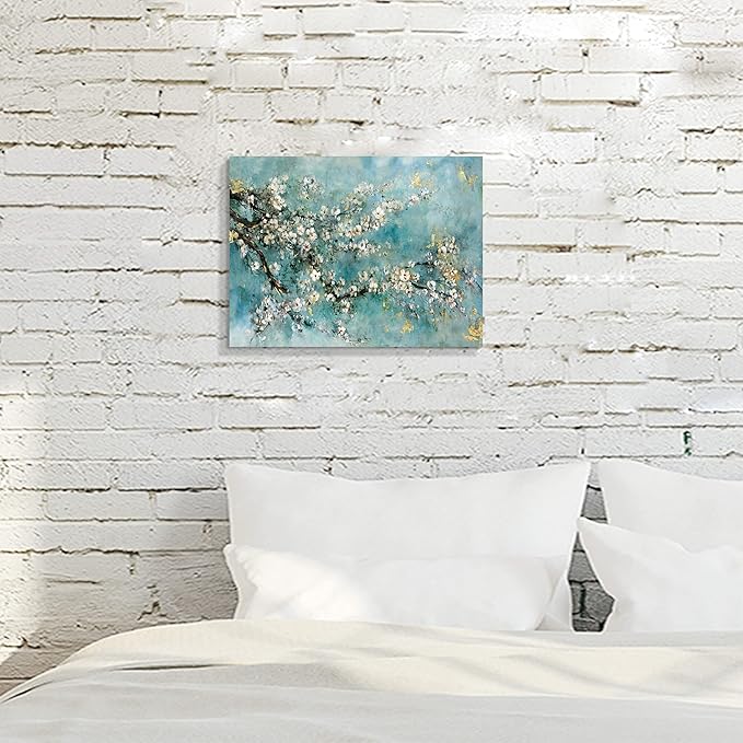ARTISTIC PATH Abstract Art Painting Flower Picture: Dogwood Bloom Graphic Art on Canvas Wall Art for Bedroom (16" W x 11" H,Multi-Sized)