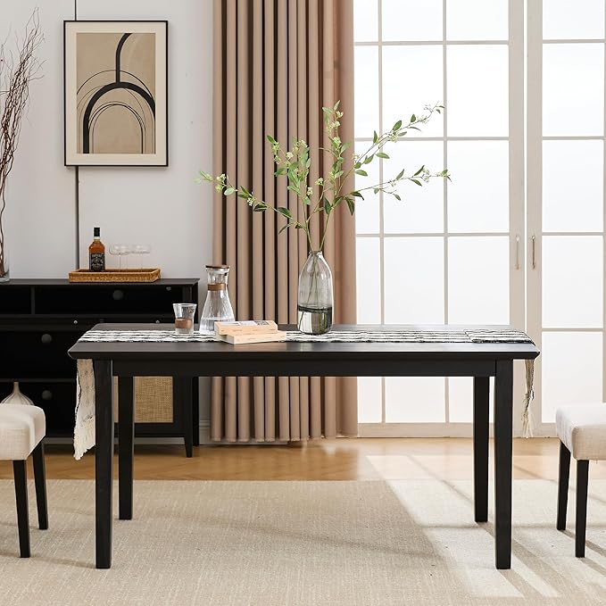 LZAREAL Modern Farmhouse Dining Table for 4 6 Solid Wood Dining Room Table Black Rectangular Kitchen Table Plank and Beam Dining Table for Dining Room Kitchen Restaurant
