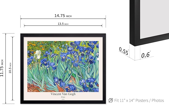 Monem Art Vintage Van Gogh Poster - Retro Irises Print - Impressionism Art - Floral Art - Fine Art - Flower Art - Classic Painting Art - Aesthetic Living Room Wall Decor - 11x14 Black Framed