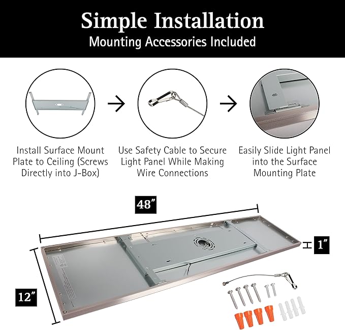 Ultralux 1x4 ft Surface Mount Ceiling Light Panel – Slim, Edge Lit, Flush Mount Flat Panel for Kitchen, Home & Office - TRIAC Dimmable, 3CCT Adjustable Color Temperature (Brushed Nickel, 1 Pack)