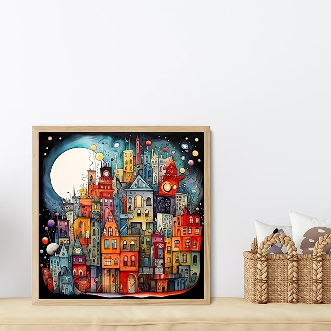 Dreamy Towns Diamond Art Kits for Adults, 5D Diamond Painting for Adult Beginners, DIY Full Drill Round Gem Painting Dot Art for Adults, Home Wall Decor 13.78x13.78 Inch