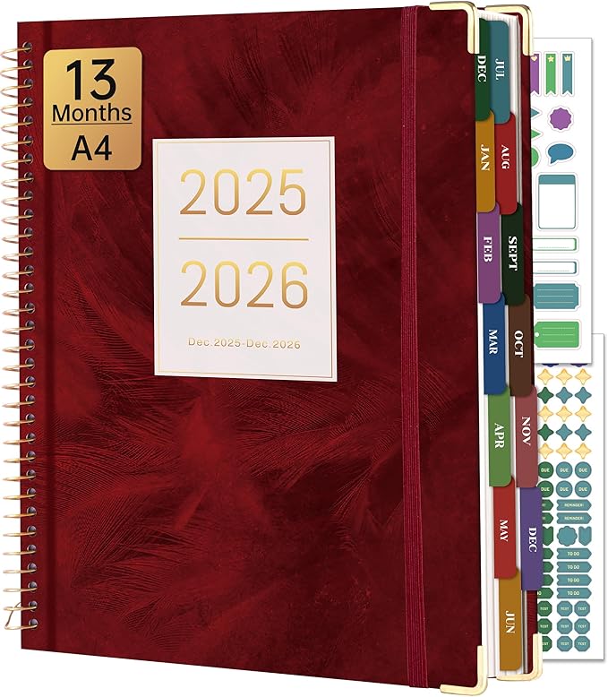 Yoment 2026 Planner Weekly and Monthly 8.5"x11" Large Hardcover Planner from Dec 2025 - Dec 2026 13 Months Calendar Academic Planners for Women Men Agenda Daily Weekly Yearly Planning with Tabs, Red