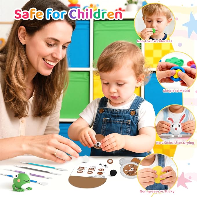 Air Dry Clay for Kids: Modeling Clay Animals DIY 10 PCS Blind Box Craft, Non-Stick Safe Air Dry Clay Kit with Sculpting Tools Mystery Box Gift for Girls Boys 3 4 5 6 7 8 9 Years Old