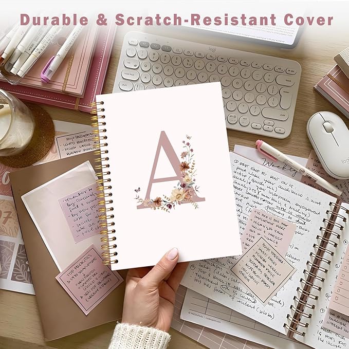 Lacama Pink Initial Letter A Notebook Journal, Aesthetic Wildflower Personalized Spiral Notebook, Customized Monogrammed Gifts, Birthday Gifts for Women, School Supplies, Office Supplies 5.5x8.3