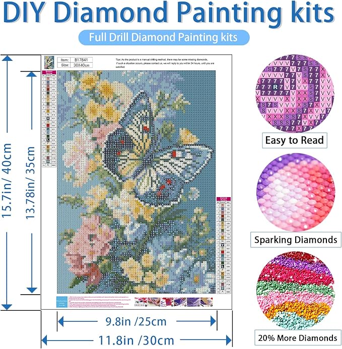 NWQZBYHT Flowers Butterfly Diamond Art Kits for Adults,5D Diamond Painting Kits for Adults,DIY Round Full Drill Flowers Gem Art Kits for Beginner,Diamond Dots Picture Crafts Home Wall Decor 12x16 Inch