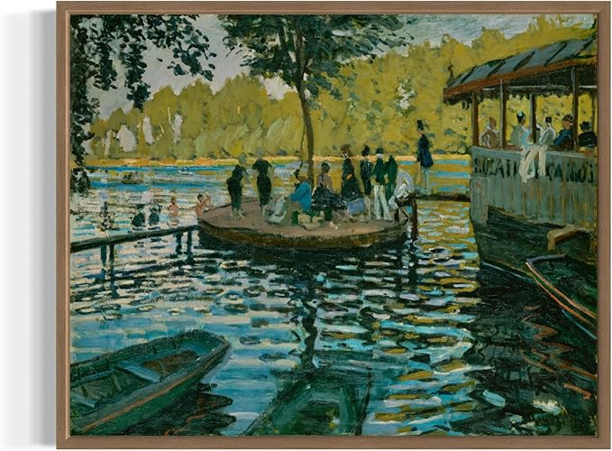 Bain à la Grenouillère Claude Monet Wall Art Print Poster, Impressionist Painting Wall Art Wall Decor, for Bedroom and Living room Bathroom Decor 115 (Bain à la Grenouillère, 11 x 14 inches, Wood Frame)