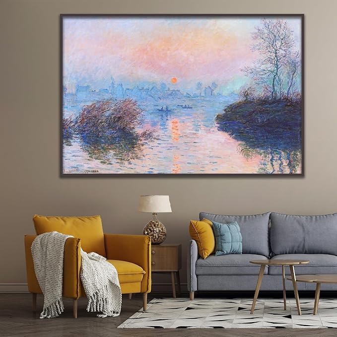Claude Monet Wall Art Sunset on The Seine At Lavacourt, Winter Effect Poster Impressionist Art Nature Landscape Oil Painting Print Vintage Poster Room Aesthetic Decorate Unframed(24x36inc/60x90cm)