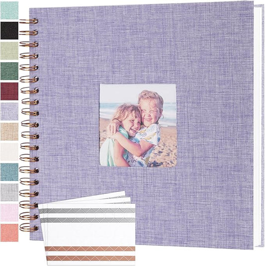 Scrapbook Photo Album 10x10 Inches 80 Pages Hardcover Kraft Paper Linen Cover Scrap Book Memory Book DIY Scrapbook Albums for Wedding Baby Boyfriend Travel Anniversary Family, Purple
