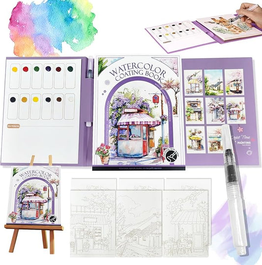 2026 New Creative Stress Relief Kit Watercolor Painting Book,DIY 3-Fold Watercolor Pad, Relax and Adjust Your Mood, for Beginners and Enthusiasts (Street)