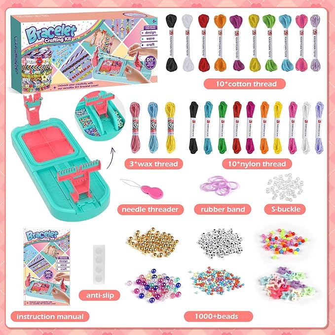 IFLOVE Arts and Crafts for Kids Ages 8-12,Friendship Bracelet Making Kit for Girl,DIY Arts and Crafts Maker for Kids,Jewelry Making Kit Christmas Gifts for Ages 6 7 8 9 10 11 12 Year Old (Blue/Pink)