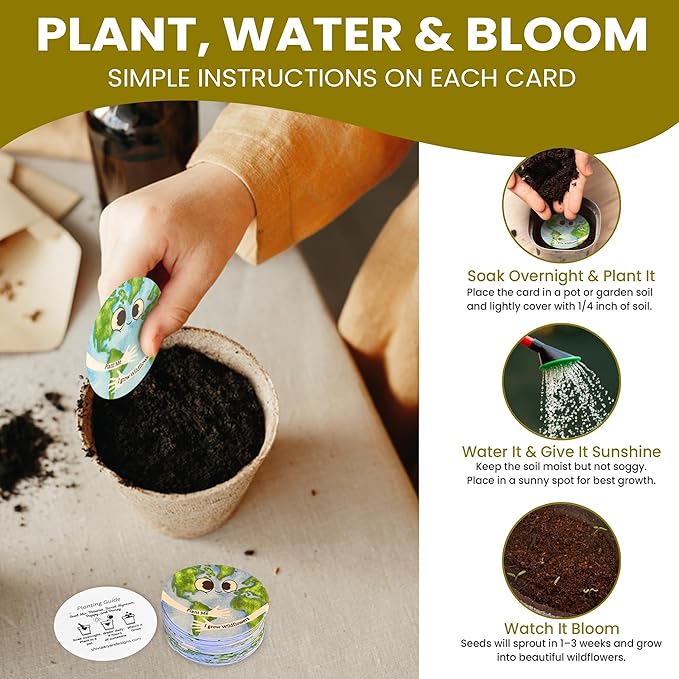 25 Plantable Seed Paper Cards- Earth Circles with Wildflower Seeds, Craft Activity, Educational Garden Party Favor, School Crafts - 2.5 inch