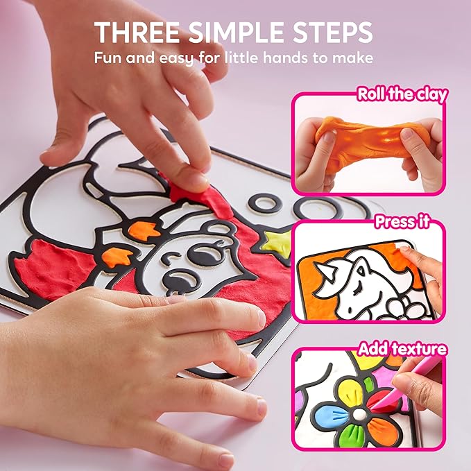 Klever Kits Air Dry Clay Painting, Air Clay Kit for Kids, 8 Pre-grooved Filling and Original Designed Boards, Easy Play and Non Toxic Material, Arts and Crafts for Kids Age 4-9 by JOVA