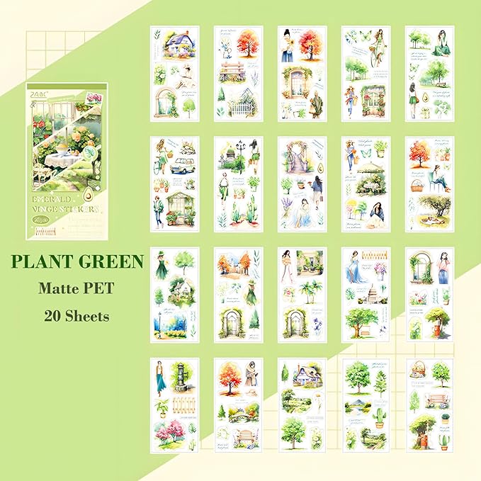 Scrapbook Sticker Book, 20 Sheets Journaling Stickers, Junk Journal Supplies, Pre-Cut Aesthetic PET Materials, Watercolor Scrapbooking Stickers for Adults, Decorative Ephemera DIY Arts Craft