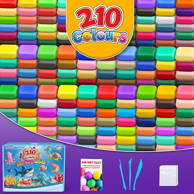 ESSENSON Air Dry Clay 210 Colors, Modeling Clay for Kids, DIY Molding Magic Clay for with Tools, Toys Gifts for Age 3 4 5 6 7 8+ Years Old Boys Girls Kids