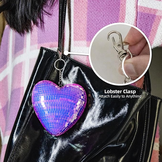 2 Pack Mirror Heart Disco Ball, Purple Reflective Hanging Decorative Ornament with Stand, Heart-Shaped Decor for Wall, Party, Room, Home, Gift Idea for Couples, Valentine's Day(4.5 inch)