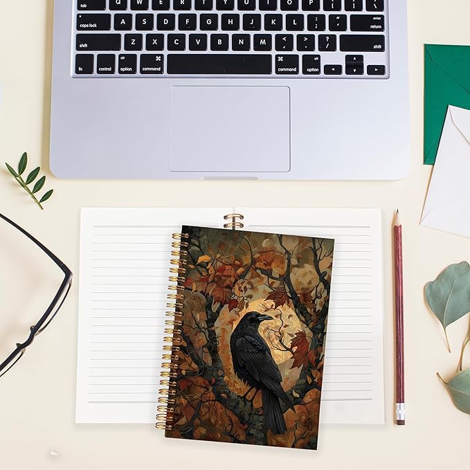 BearCake Fairy Rustic Forest Notebook,minimalism art notebooks for note taking,Wild Animals Dark Aesthetic Journal Notebook,Crow in the tree abstract art Hardcover Spiral Notebook 5.5x8.3